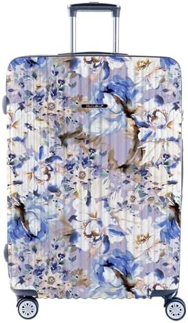 NaSaDen TSA Lock ABS+PC Hardside Luggages with Spinner Wheels, hard shell Carry on floral flower desinger pattern printed travel suitcase(Purple Flower, 22)