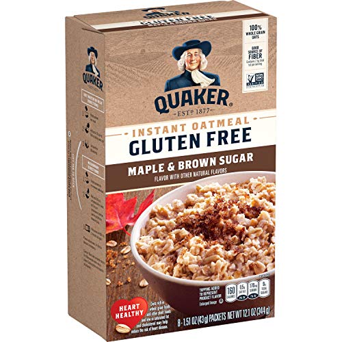 Quaker Instant Oatmeal, Gluten Free, Maple &amp; Brown Sugar, Heart Healthy Oatmeal, Individual Packs, 1.51 Oz (Pack of 8)