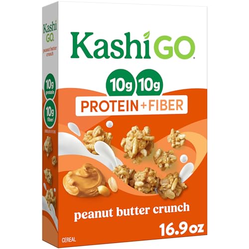 Kashi GO Protein Cereal, 10g Protein, 10g Fiber, Peanut Butter Crunch, 16.9oz Box (1 Box)
