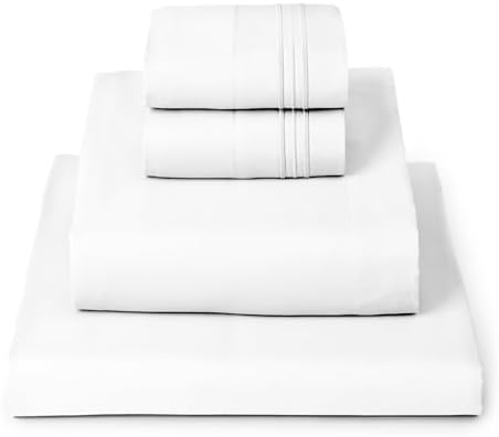 Mellanni Queen Sheets Set - 4 PC Iconic Collection Bedding - Hotel Luxury, Extra Soft, Cooling Bed Sheets - Wrinkle, Fade, Stain Resistant (Queen, White)