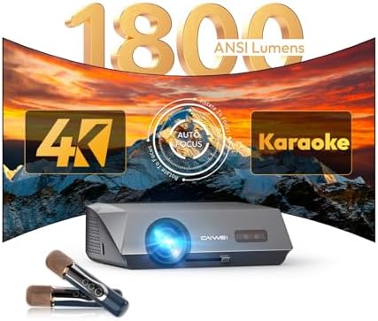 Home Karaoke Projector with 2 Wireless Mics, 4K UHD 1800 ANSI Daytime Projector, WiFi 6 Bluetooth 5.2 NFC, 38W Speaker Android TV 11.0 Smart Projector for Outdoor Party, Small Concert, Office Meeting