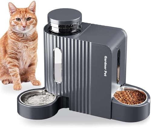 Gardner Pet Automatic Gravity Cat Food Feeder and Water Dispenser Stainless Steel Two-in-One Set Large Capacity Dispenser for Pets Dogs, Puppies, Kittens, Rabbits