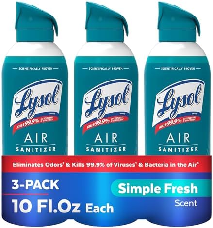 Lysol Air Sanitizer Spray with Odor Eliminator for Home &amp; Office, Sanitizing Spray, Air Freshener Alternative, Simple Fresh Scent, 10 oz (Pack of 3)