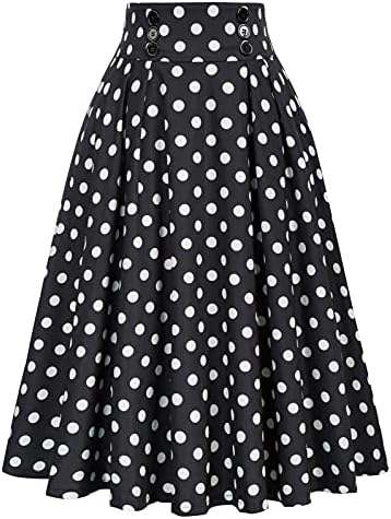 Belle Poque Women&#39;s Vintage High Waist Pleated Midi A-Line Skirt with Pockets