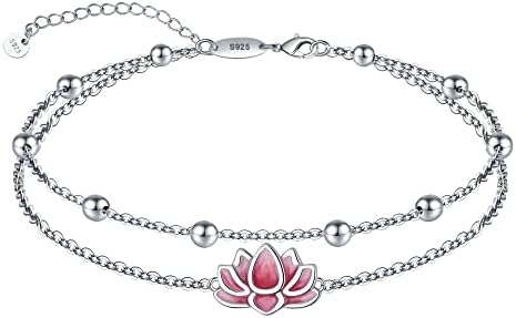 LINGBG JEWELRY 925 Sterling Silver Anklets Bracelets for Women Lotus Flower Anklets Dainty Beach Layered Bracelet Jewelry for Wife Girlfriend Friends
