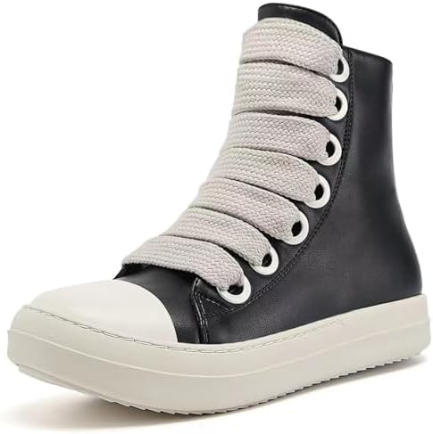 IMPREMEY women's high top sports shoes with lace up PU leather shoes, thick sole and zipper, fashionable walking shoes