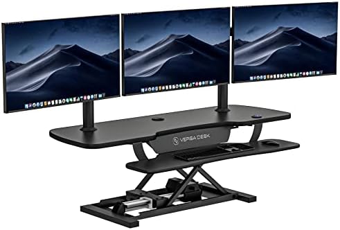 VERSADESK Electric Standing Desk Converter, 48 Inch PowerPro Height-Adjustable Sit Stand Desktop Riser, Keyboard Tray, USB Charging Port, 48&#34; W X 24&#34; D, Black