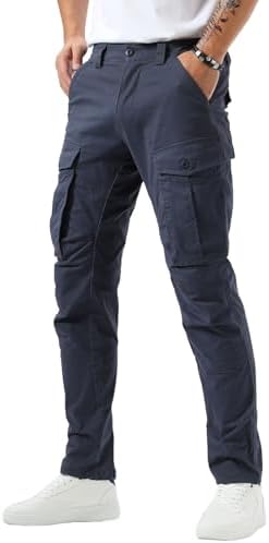 Plaid&amp;Plain Men&#39;s Cargo Pants Slim Fit with Articulated Knees