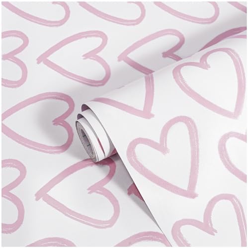 Peel and Stick Wallpaper Modern Contact Paper 17.3&#39;&#39;×78.8&#39;&#39; Self Adhesive Wallpaper Pink and White Removable Wall Paper Decorative for Bedroom Bathroom Cabinets Kids Room Wallpapers De