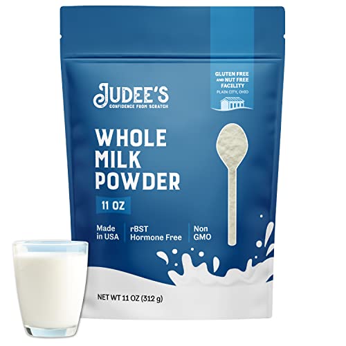 Judee&#39;s Pure Whole Milk Powder - Non-GMO, rBST Hormone-Free, Gluten\/Nut Safe \u2013 Pantry Staple, Baking Ready, Travel Ideal, Easy Storage, Shelf Stable \u2013 Made in USA, 11oz