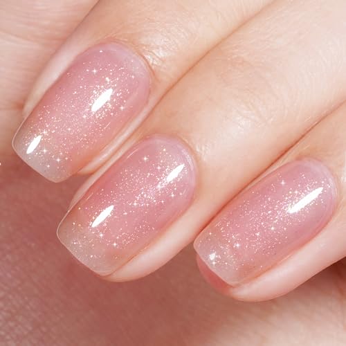 AILLSA Subtle Glitter Gel Nail Polish - Pink Shimmer, Grapefruit Red, Nude, Rainbow Sparkle, Natural Color - Soak Off UV Jelly Gel Polish for Nail Art - 0.51 Oz GB66