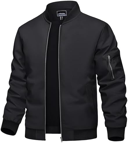 TACVASEN Men&#39;s Bomber Jacket Lightweight Casual Spring Fall Windbreaker Zip Up Coat with Pocket