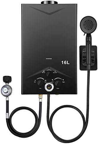 Tankless Water Heater 4.21GPM 16L Outdoor Portable GasHot Water Heater Instant Propane Water Heater with Digital Display Multi-Protection for Camping Trips Boat Cabins