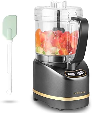La Reveuse Electric Mini Food Processor with 200 Watts 2-Cup Prep Bowl for Mincing Chopping Grinding Blending Pureeing (Metallic Grey)