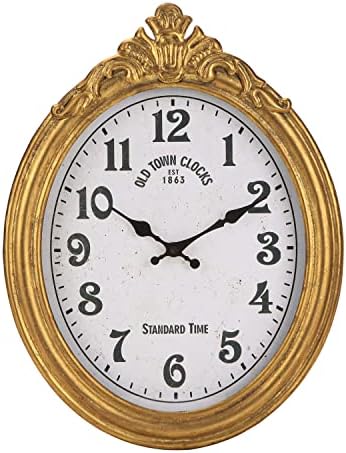 NIKKY HOME Vintage Wall Clock, European Style Decorative Clock Retro Oval Large Clock Silent Non-Ticking Elegant Home Decor Gold Wall Clocks Battery Operated for Living Room Bedroom