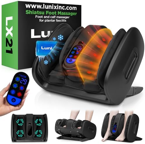 Lunix LX21 Shiatsu Foot and Calf Massager with Heat &amp; Remote \u2013 Pain Relief for Plantar Fasciitis, Neuropathy, and Circulation, Ankle &amp; Foot Massager, Black