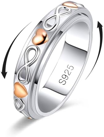 BELLNA Fidget Anxiety Rings for Women Men Infinity 925 Sterling Silver Spinner Rings for Anxiety Relieving Stress Rotatable Ring