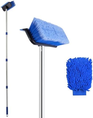 60&#34; Car Wash Brush with Long Handle, Car Wash Mitt Included, 2 in 1 Soft Bristle and Rubber Squeegee Washing Kit for Cleaning RV, Truck, Boat, Solar Panel, Deck