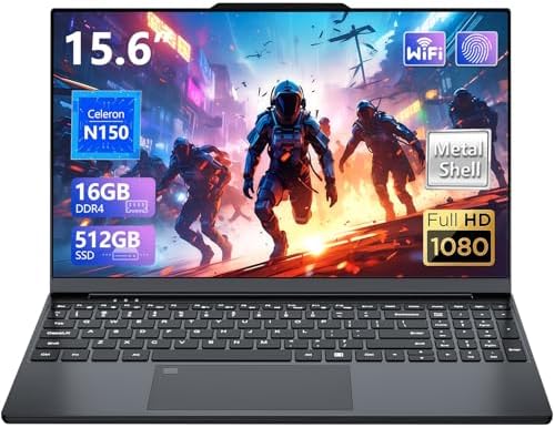 Gaming Laptop, 15.6 Inch Laptop Computer with N150 Processor(up to 3.6GHz), 16GB RAM 512GB SSD,Backlit Keyboard, FHD 1920 * 1080,WIFI 5,BT 4.2,Fingerprint unlocking,Win 11 Pro,laptops for gaming