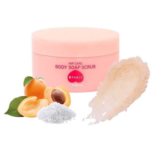 Pelican Soap Body Scrub with Natural Exfoliating Beads, Peach Extracts &amp; Aloe Vera for Women &amp; Men, Butt Exfoliating &amp; Body Care for Hydrating &amp; Smooth Skin from Japan, 6.35 Oz