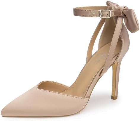 Trary Heels for Women Closed Pointed Toe Heels Women&#39;s Pumps Stiletto High Shoes with Bow Knot Comfortable Ankle Strap Office Party Wedding Dress Shoes 3.74&#34; Heel