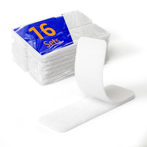 BESTAPE 16 Sets 1 x 3 Inch Adhesive Hook and Loop Fastener Strips, Heavy Duty, Strong Back Adhesive, Double-Sided Hook and Loop for School, Classroom, Office, Dorm, Home Use, White