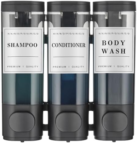 Shampoo and Conditioner Dispenser,Shower Soap Dispenser 3 Chamber No Drill Wall-Mounted Shampoo Dispenser for Shower Wall Mounted Shower Dispenser for Bathroom Hotel Large Capacity,Black