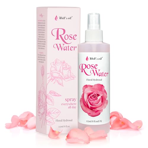 Well&#39;s Oil Rosewater Mist Spray (8 Fl oz) \u2013 Hydrates, Soothes &amp; Refreshes  100% Natural  No Chemical  for All Skin and Hair Types