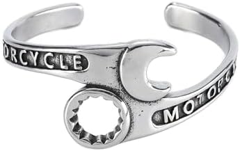 YWMAN Biker Wrench Cuff Bracelet - Stainless Steel Spanner Bangle Bracelet - Motorcycle Mechanical Rock Jewelry Gift for Men