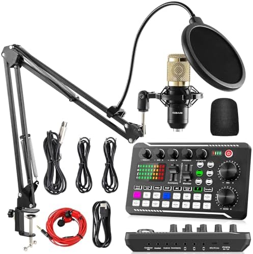 Facmogu Podcast Equipment Bundle, F998 Live Sound Card with BM800 Recording Studio Microphone, Professional Live Sound Card w\/Dj Mixer Effects &amp; Voice Changer for Live Streaming Gaming YouTube Ti