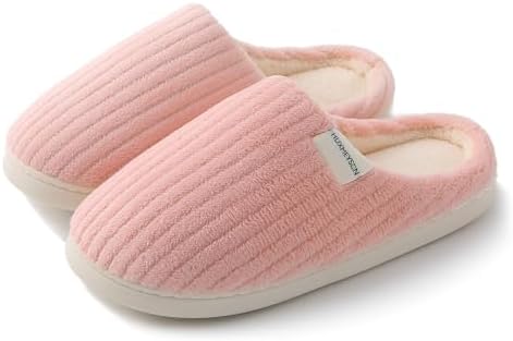 HUXMEYSON Slippers for Women, Warm Memory Foam Comfy House Slippers with Anti-Skid Rubber Sole for Indoor and Outdoor
