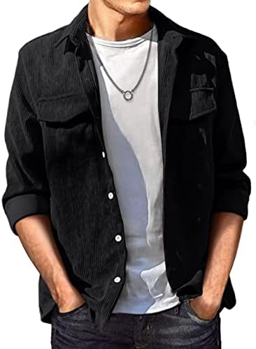 JMIERR Men&#39;s Corduroy Button Down Shirts Casual Long Sleeve Shacket Jacket with Flap Pockets