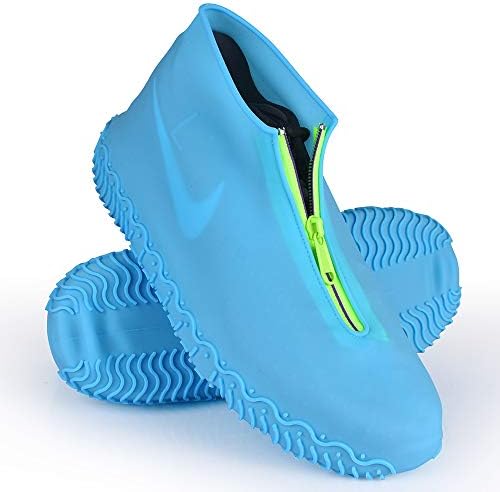 Shiwely Silicone Waterproof Shoe Covers, Upgrade Reusable Overshoes with Zipper, Resistant Rain Boots Non-Slip Washable Protection for Women, Men (L (Women 7.5-10.5, Men 6.5-9), Blue)