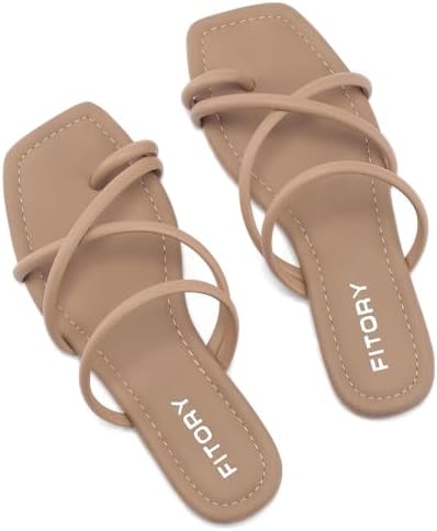 FITORY Women&#39;s Slide Sandals Flat Toe Ring Thongs with Cross Strap for Summer Size