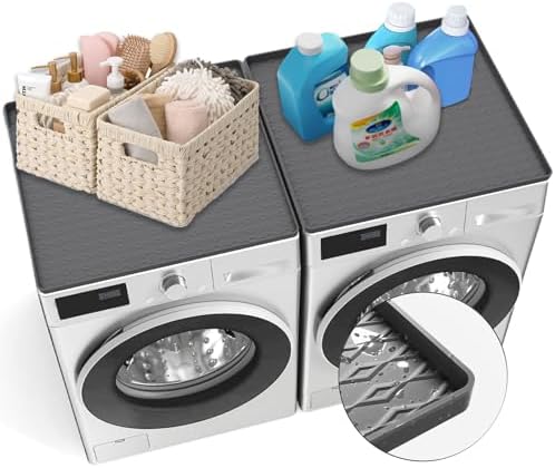 LKYLIVE Washer and Dryer Top Protector Mat, 2 PCS, 25.6\u201C x 23.6&#34; Silicone dust pad, Non-slip,Heat-Resistant, Leak-Proof Top Protector for Laundry Room Essentials,(Gray,2 PCS)